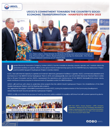 UEGCL’s Commitment towards the Country’s Socio-Economic Transformation