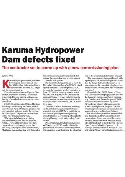 Karuma hydropower dam defects fixed