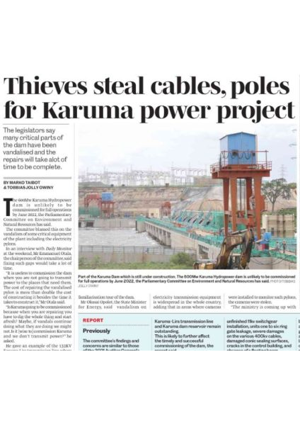 Thieves steal cables, poles for Karuma power project