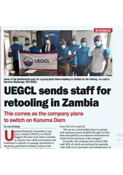 UEGCL sends staff for retooling in Zambia retooling.