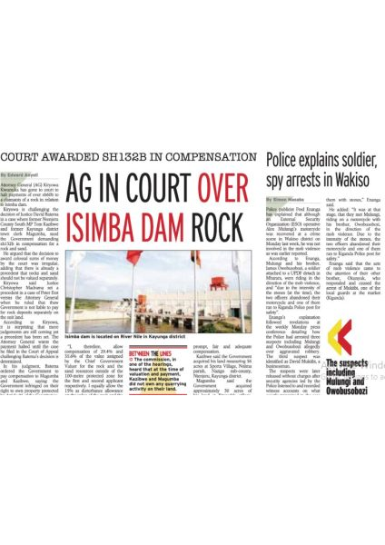 AG in court over Isimba Dam rock