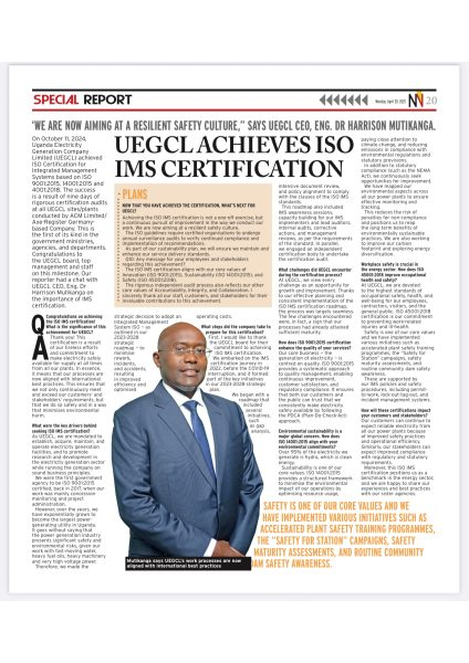 2025.4.28. New Vision Pg. 20. UEGCL achieves ISO IMS certification