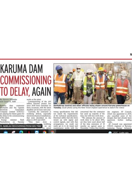 Karuma Dam Commissioning to delay
