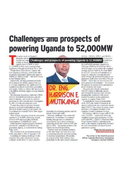 Challenges and prospects of powering Uganda to 52,000 MW