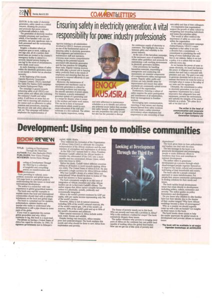 New Vision March 28, Pg22: Ensuring safety in electricity generation: A vital responsibility for power industry professionals