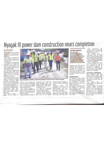 Nyagak III Power Dam construction nears completion