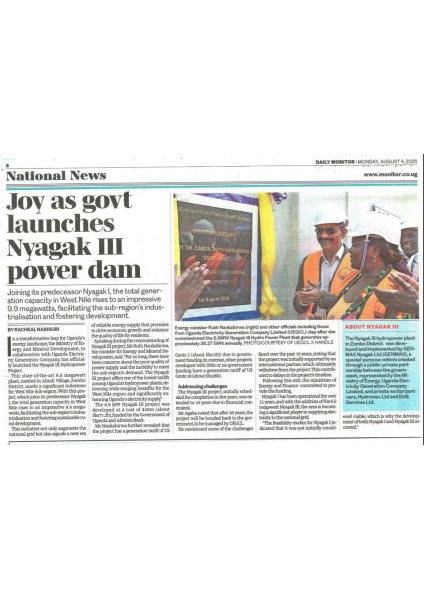Joy as Govt Launches Nyagak III Power Plant Monitor 2025.8.4