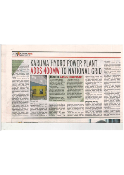 Karuma HPP adds 400MW to National Grid
