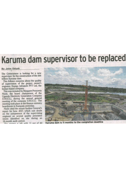 Karuma dam supervisor to be replaced