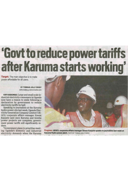 Government to reduce power tariffs after Karuma starts working